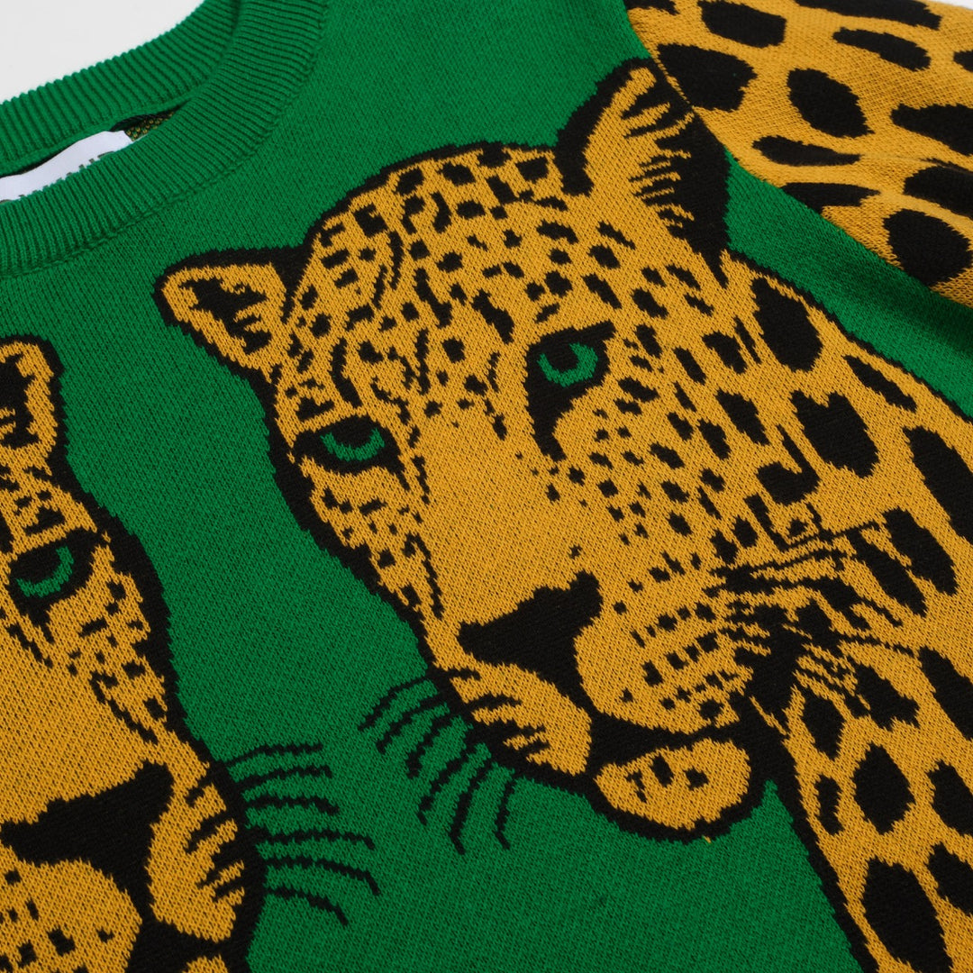Women's green cheetah jacquard vintage knitwear