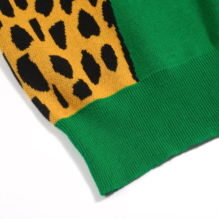 Women's green cheetah jacquard vintage knitwear