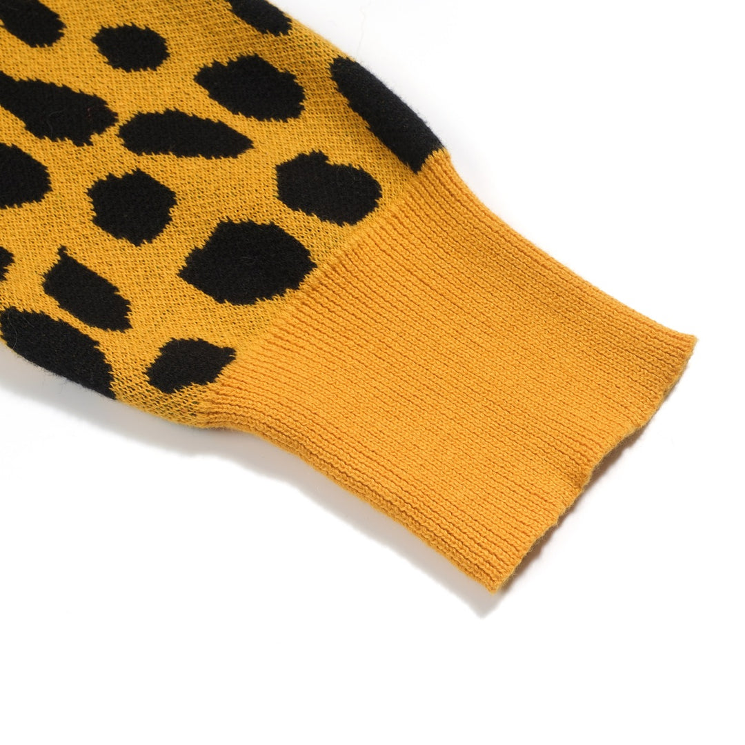 Women's green cheetah jacquard vintage knitwear