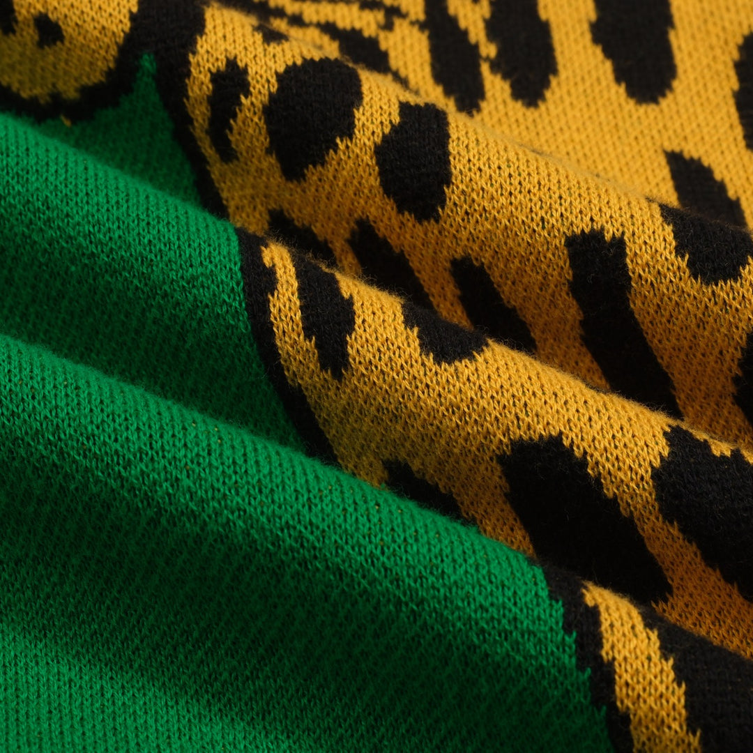 Women's green cheetah jacquard vintage knitwear
