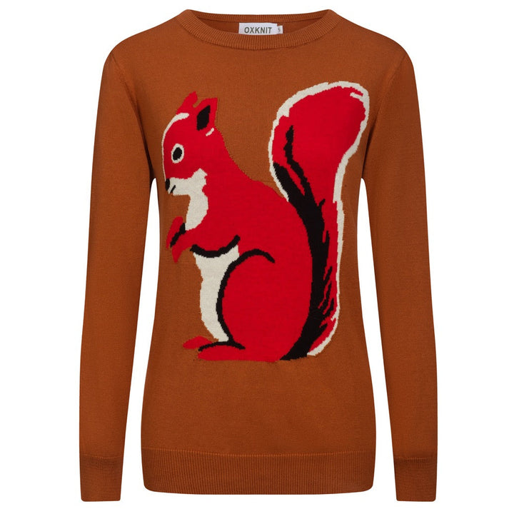 Women's brown vintage jacquard squirrel knitwear