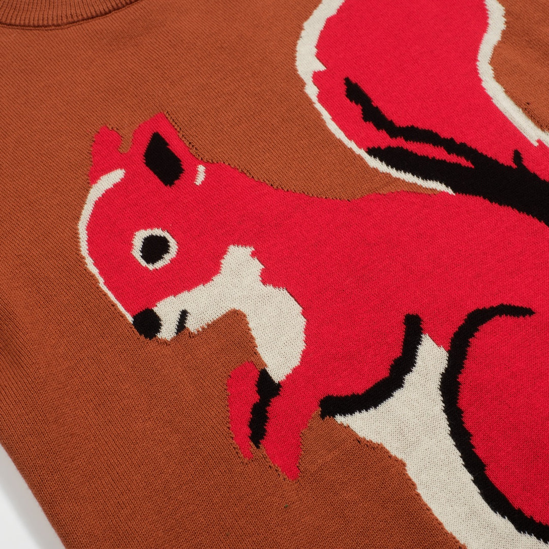 Women's brown vintage jacquard squirrel knitwear