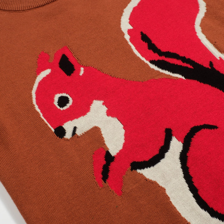 Women's brown vintage jacquard squirrel knitwear