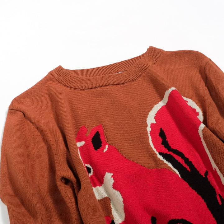 Women's brown vintage jacquard squirrel knitwear