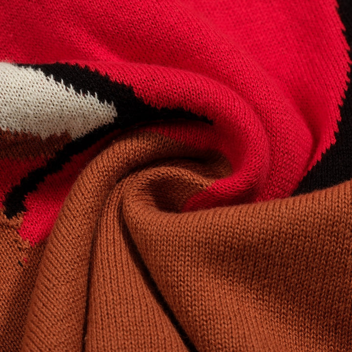 Women's brown vintage jacquard squirrel knitwear