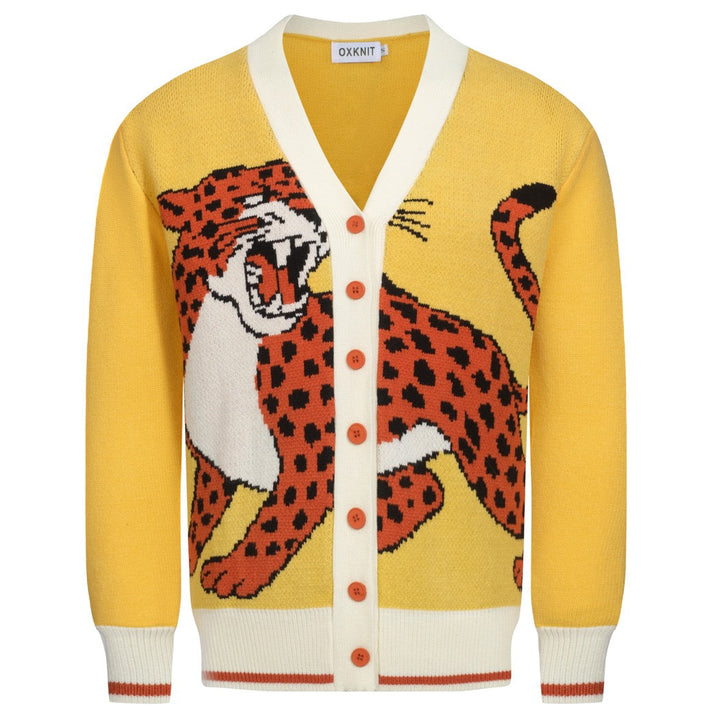 Giacca da uomo in maglione jacquard tigre giallo