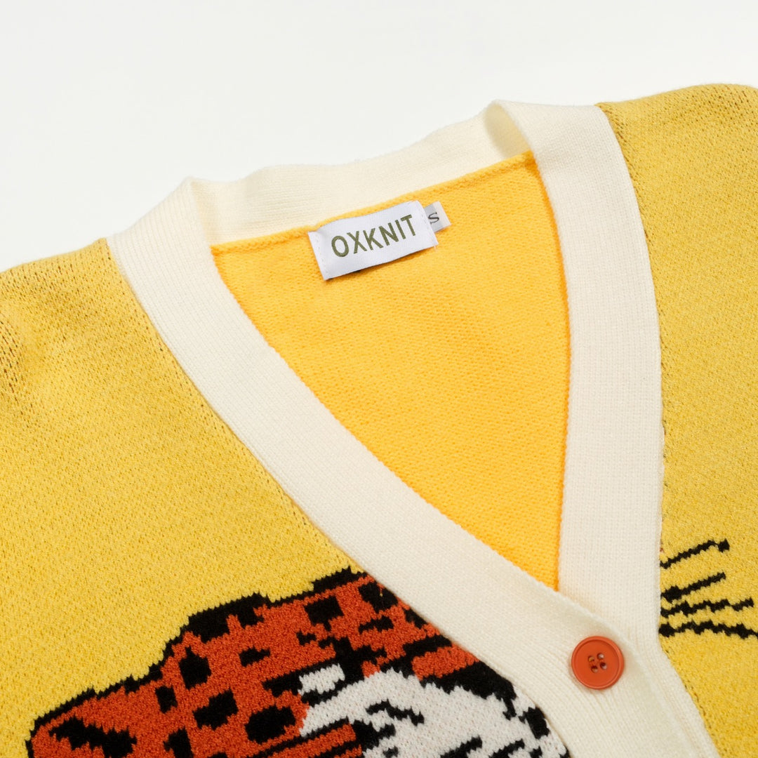 Giacca da uomo in maglione jacquard tigre giallo