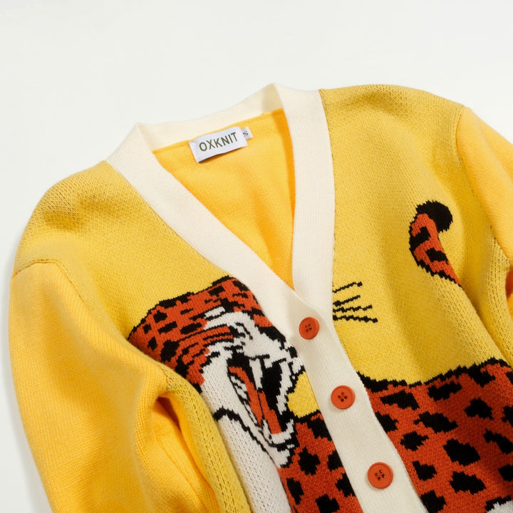 Giacca da uomo in maglione jacquard tigre giallo
