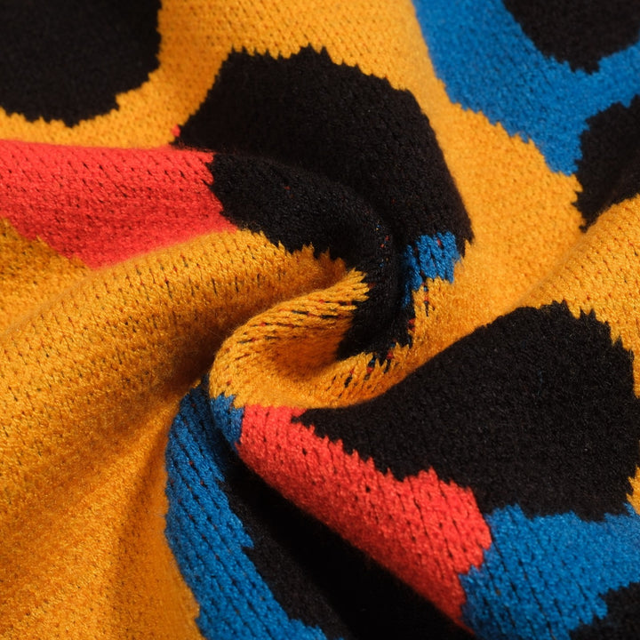 Men's yellow leopard print vintage jacquard sweater jacket