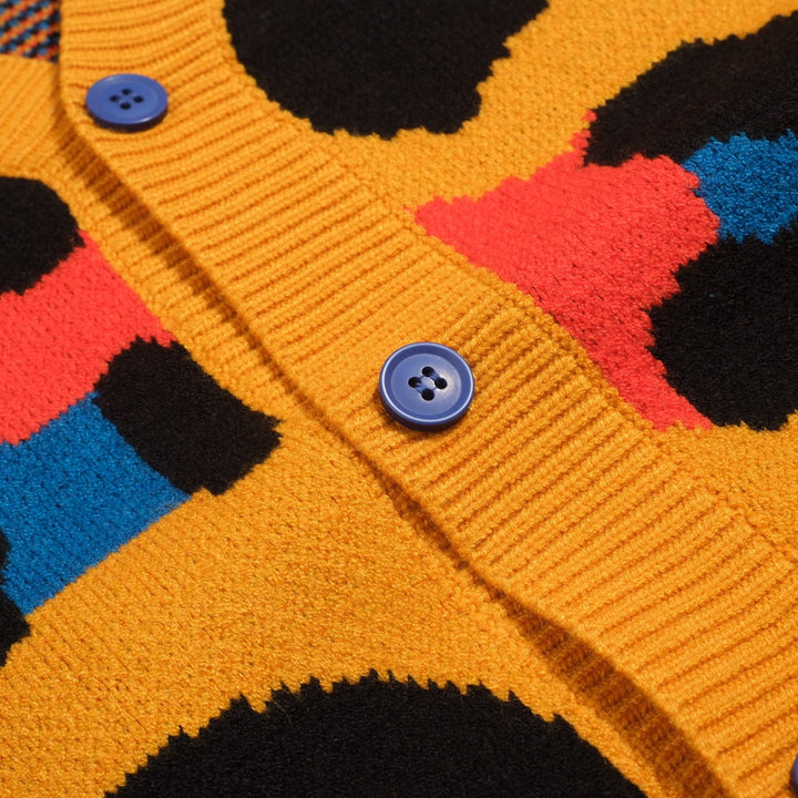 Men's yellow leopard print vintage jacquard sweater jacket