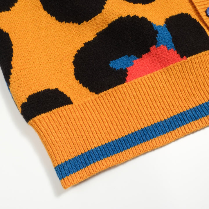 Men's yellow leopard print vintage jacquard sweater jacket