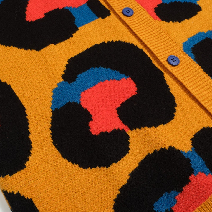 Men's yellow leopard print vintage jacquard sweater jacket