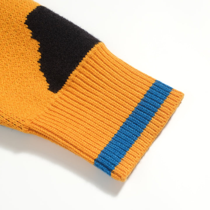 Men's yellow leopard print vintage jacquard sweater jacket