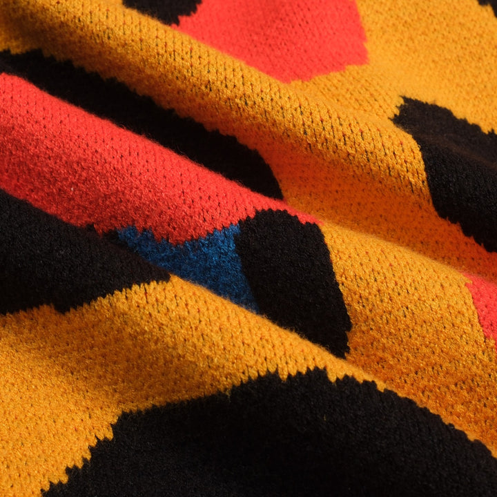 Men's yellow leopard print vintage jacquard sweater jacket