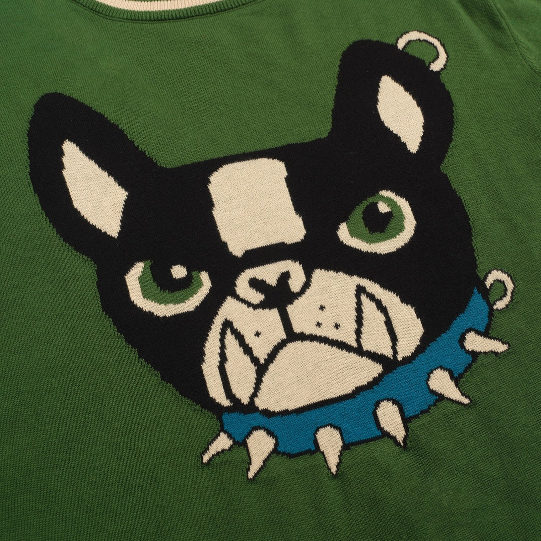 Groene jacquardbreisel voor heren van Franse bulldog