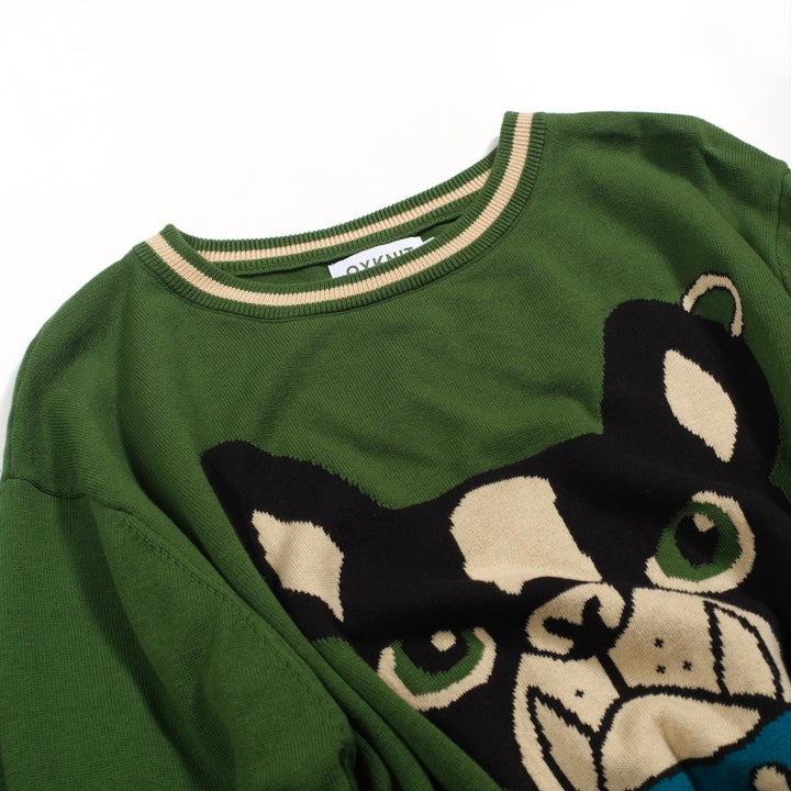 Groene jacquardbreisel voor heren van Franse bulldog