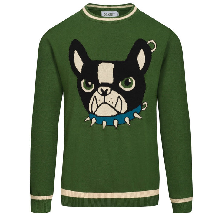 Groene jacquardbreisel voor heren van Franse bulldog