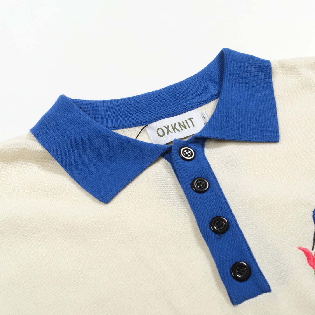 Polo de punto con bordado de colibrí blanco para hombre
