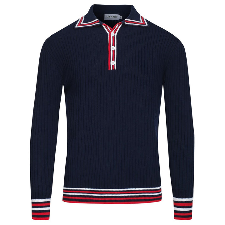 Polo da uomo in maglia bucata a righe vintage blu navy