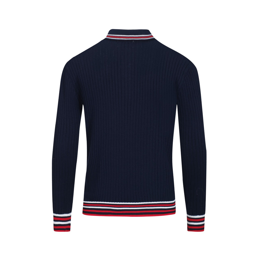 Polo da uomo in maglia bucata a righe vintage blu navy