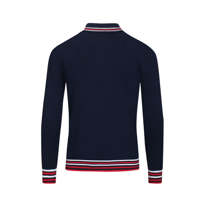 Polo da uomo in maglia bucata a righe vintage blu navy