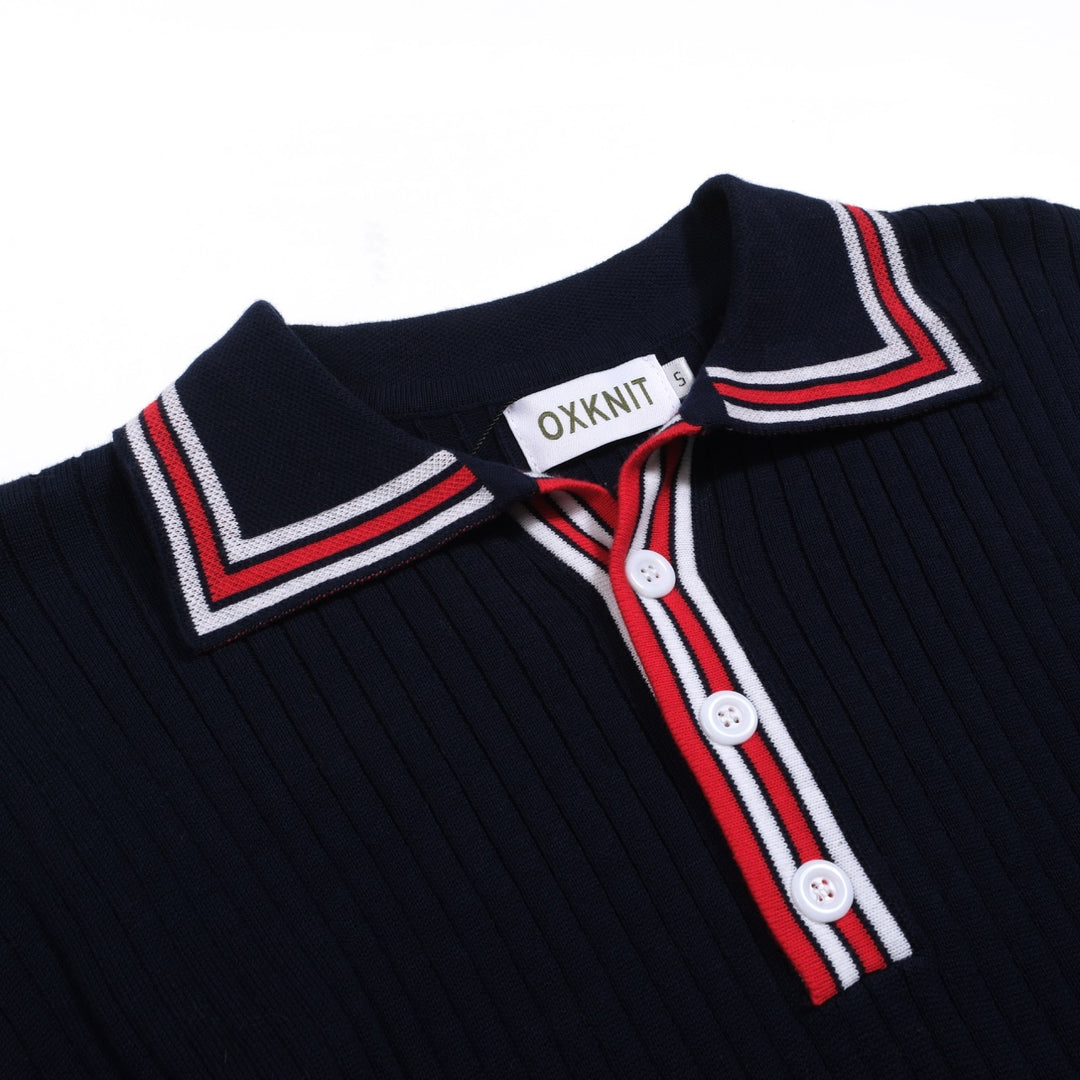 Polo da uomo in maglia bucata a righe vintage blu navy