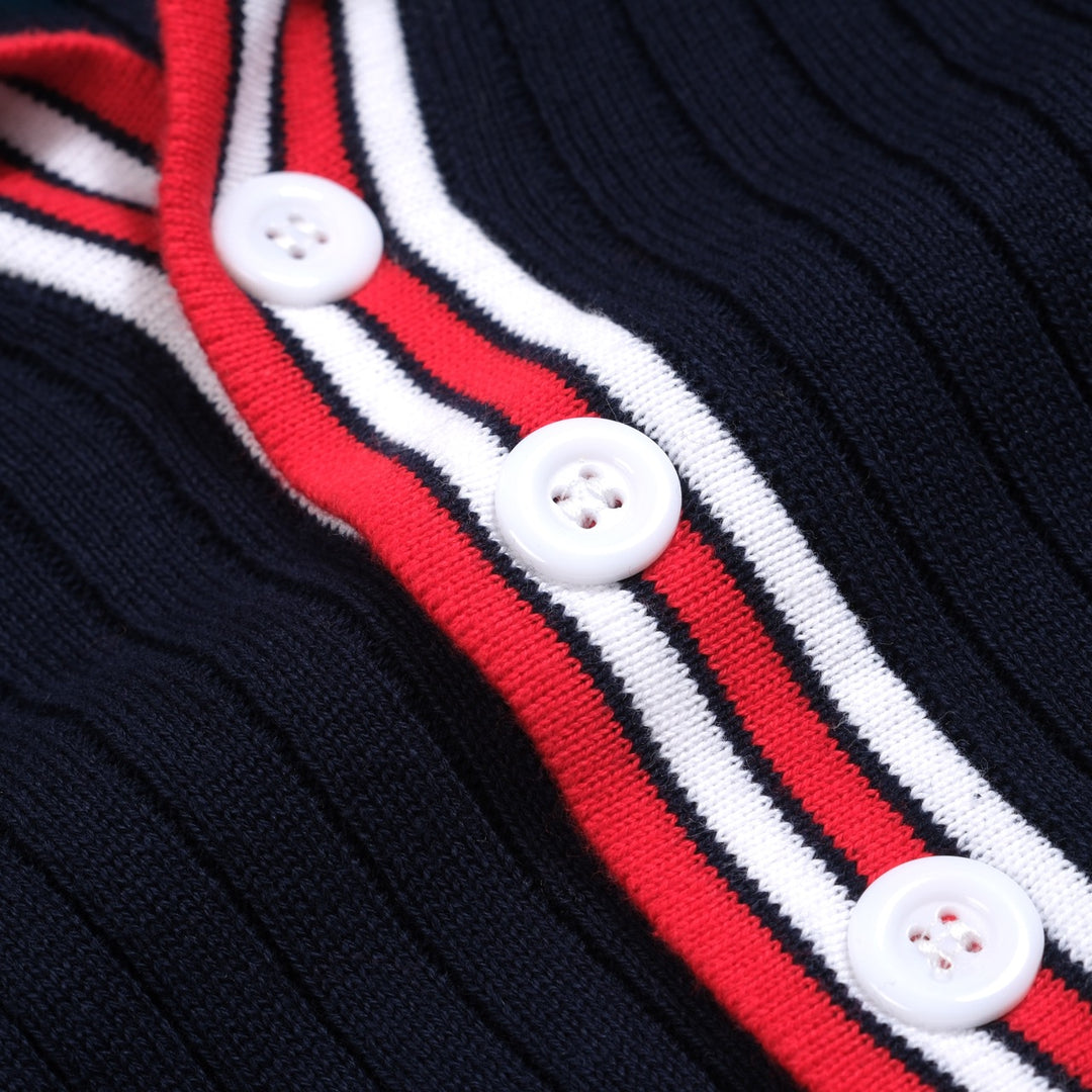 Polo da uomo in maglia bucata a righe vintage blu navy