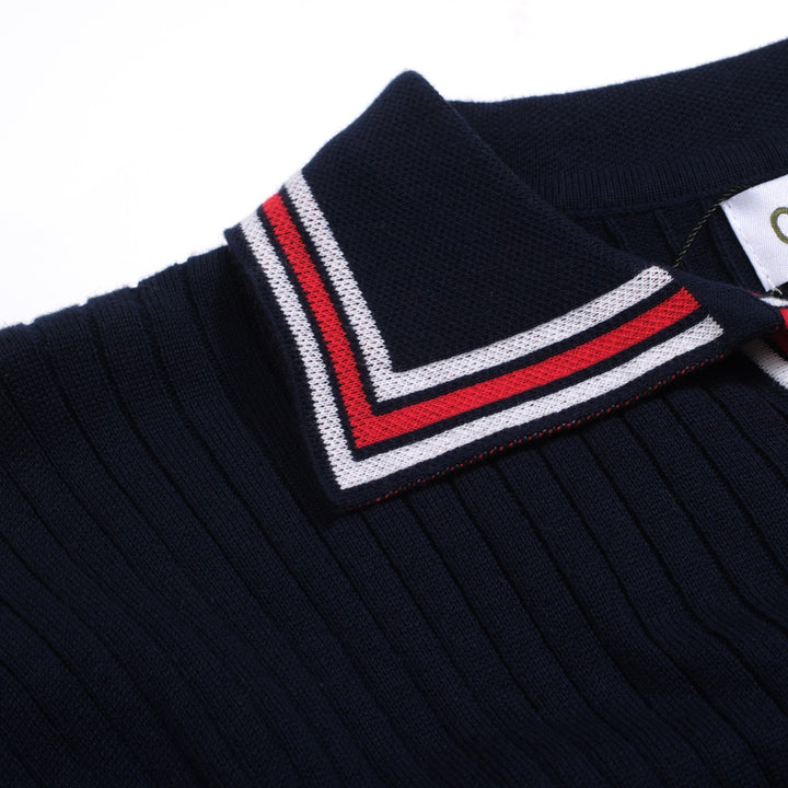 Polo da uomo in maglia bucata a righe vintage blu navy