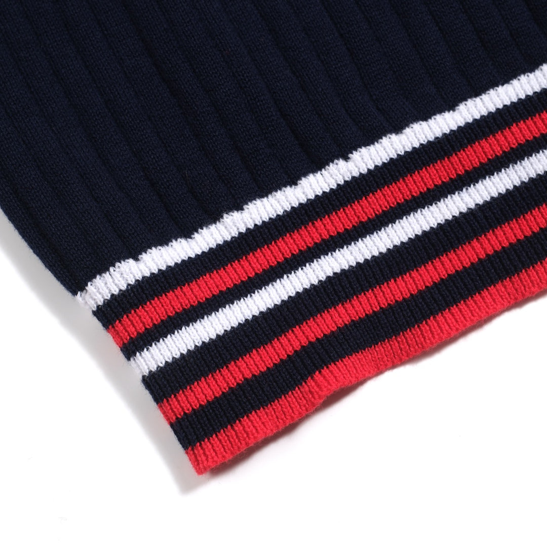 Polo da uomo in maglia bucata a righe vintage blu navy