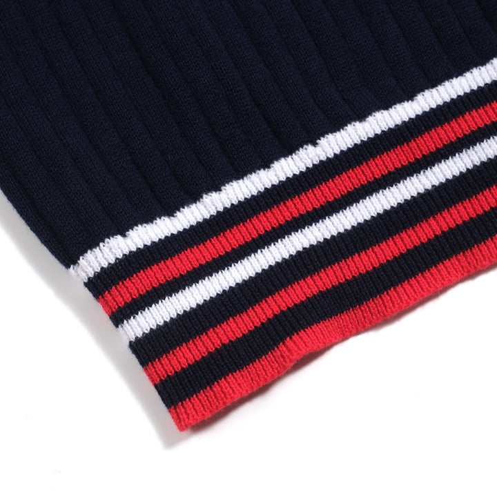 Polo da uomo in maglia bucata a righe vintage blu navy