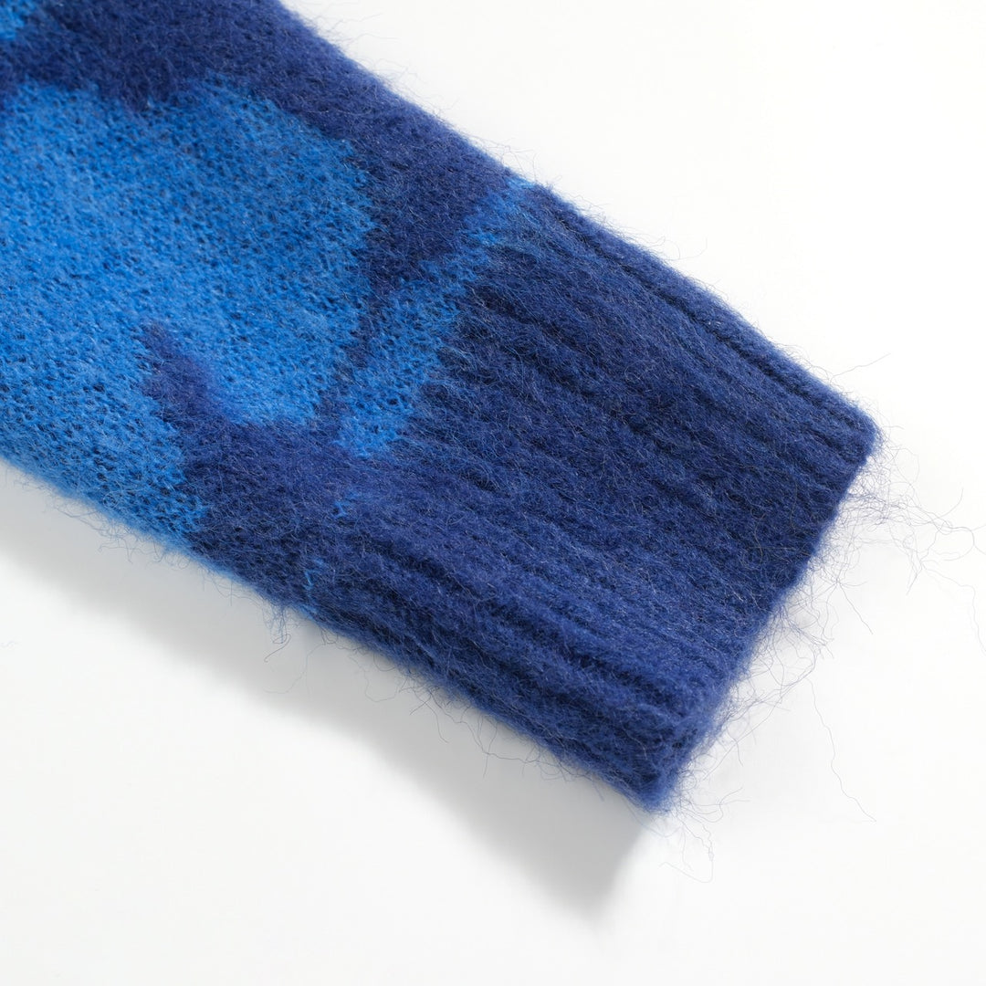 Men's blue floral jacquard plush vintage sweater