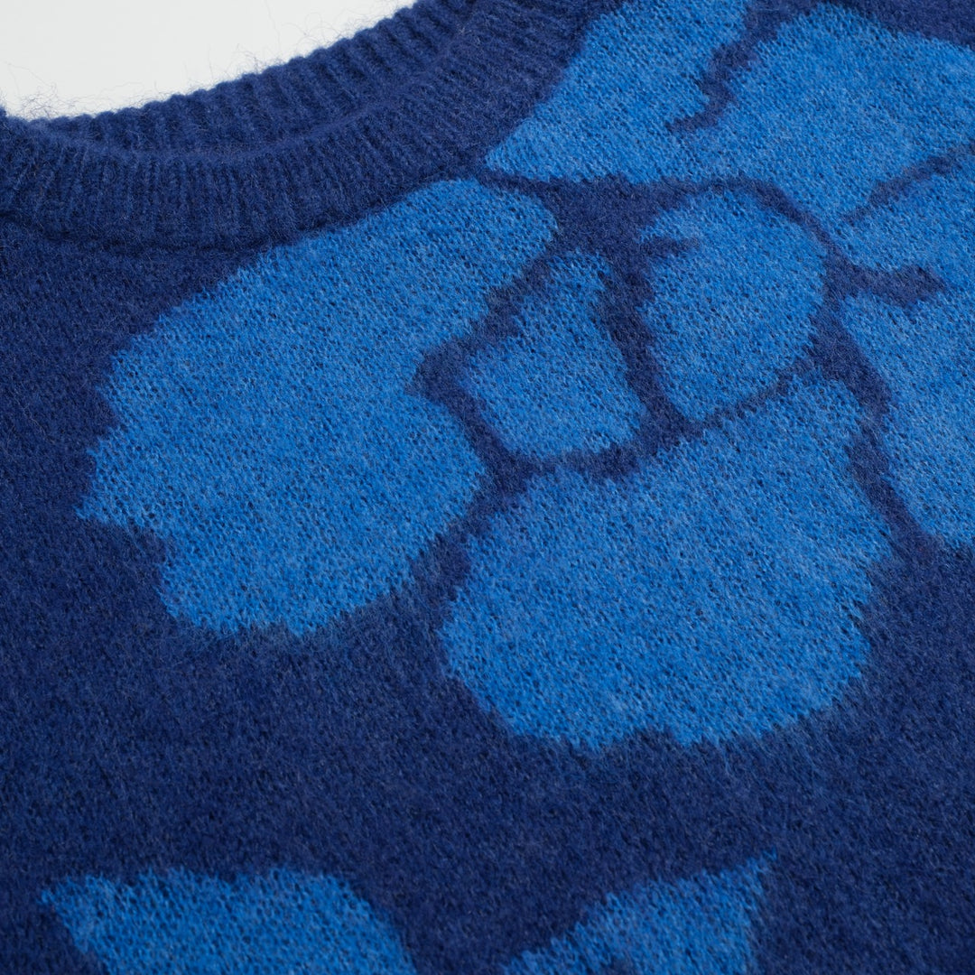 Men's blue floral jacquard plush vintage sweater