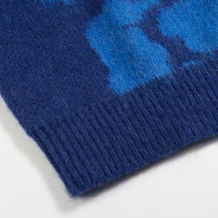 Men's blue floral jacquard plush vintage sweater