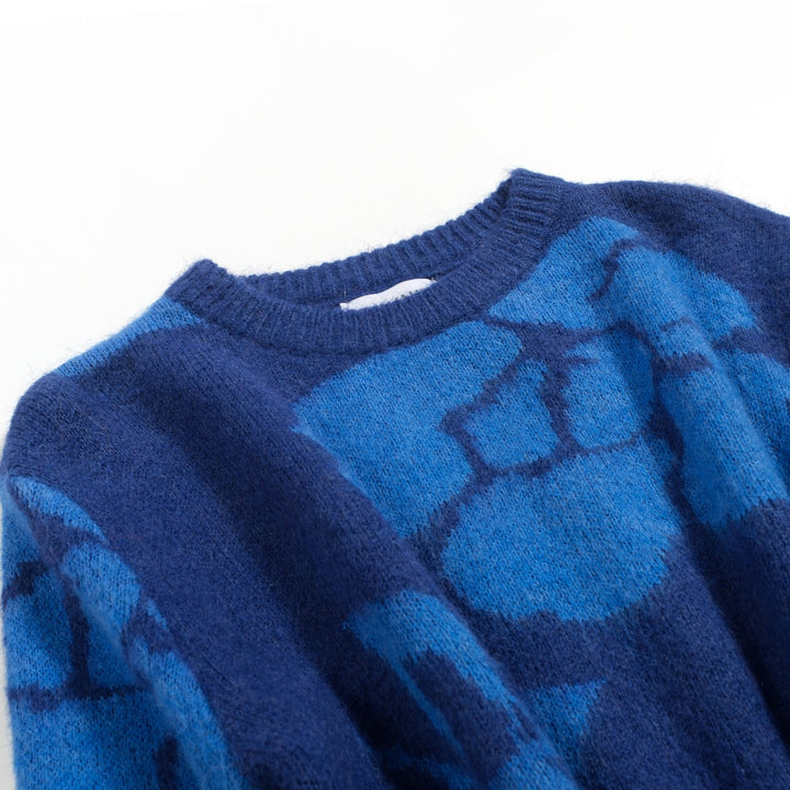 Men's blue floral jacquard plush vintage sweater