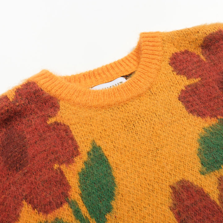 Suéter de malha vintage de pelúcia jacquard amarelo masculino