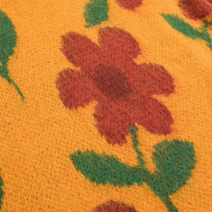 Suéter de malha vintage de pelúcia jacquard amarelo masculino