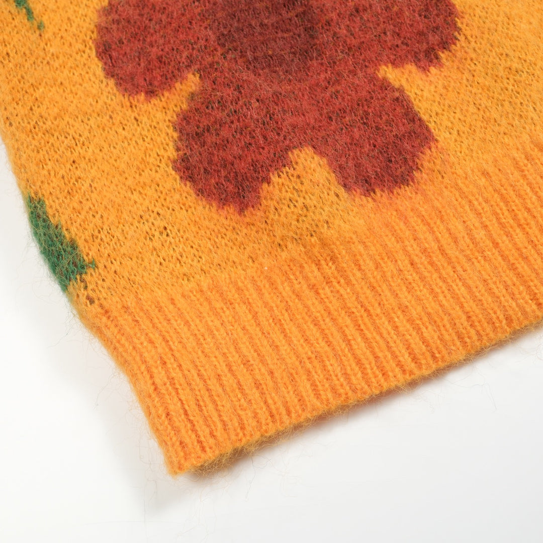 Suéter de malha vintage de pelúcia jacquard amarelo masculino