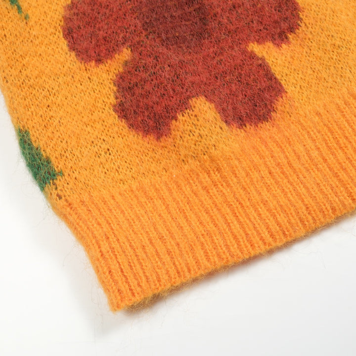 Suéter de malha vintage de pelúcia jacquard amarelo masculino