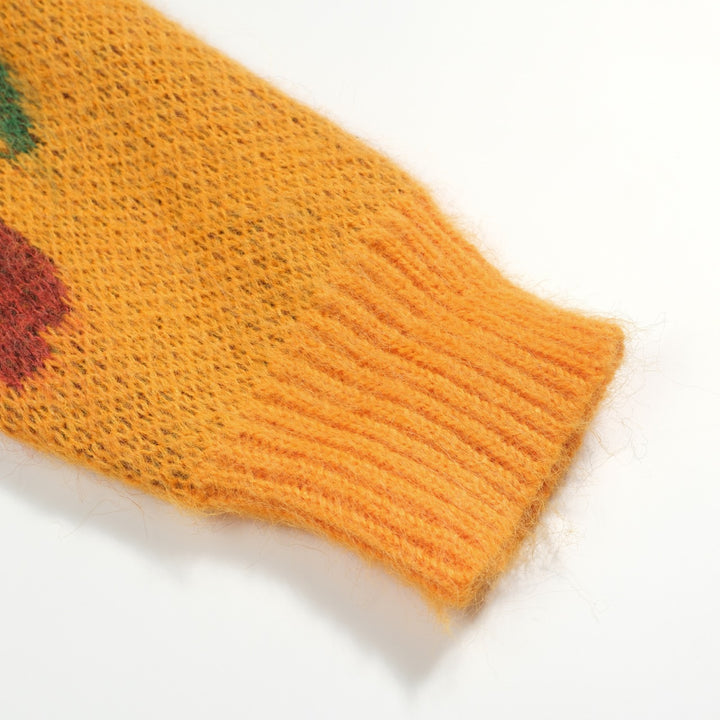 Suéter de malha vintage de pelúcia jacquard amarelo masculino