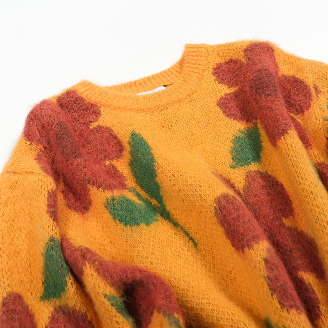Suéter de malha vintage de pelúcia jacquard amarelo masculino