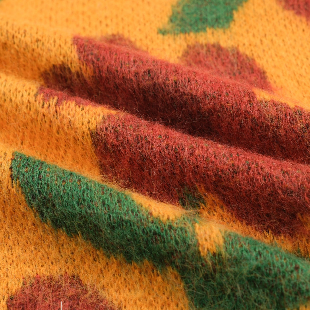 Suéter de malha vintage de pelúcia jacquard amarelo masculino