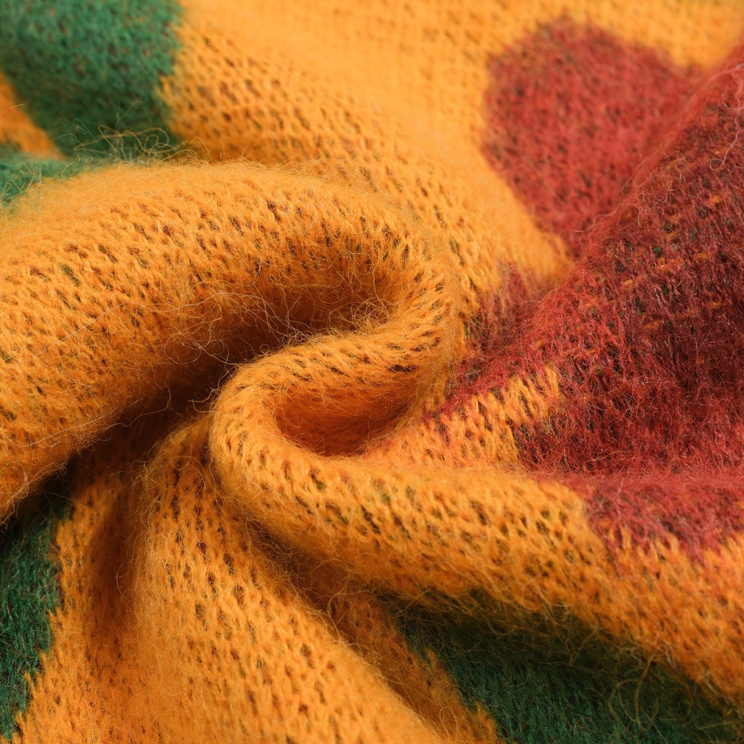 Suéter de malha vintage de pelúcia jacquard amarelo masculino