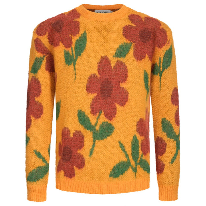 Suéter de malha vintage de pelúcia jacquard amarelo masculino