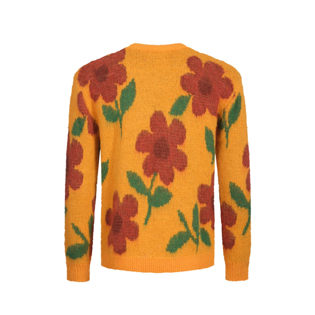 Suéter de malha vintage de pelúcia jacquard amarelo masculino