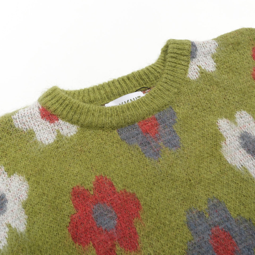 Grønn blomstret vintage plysjstrikket genser for menn