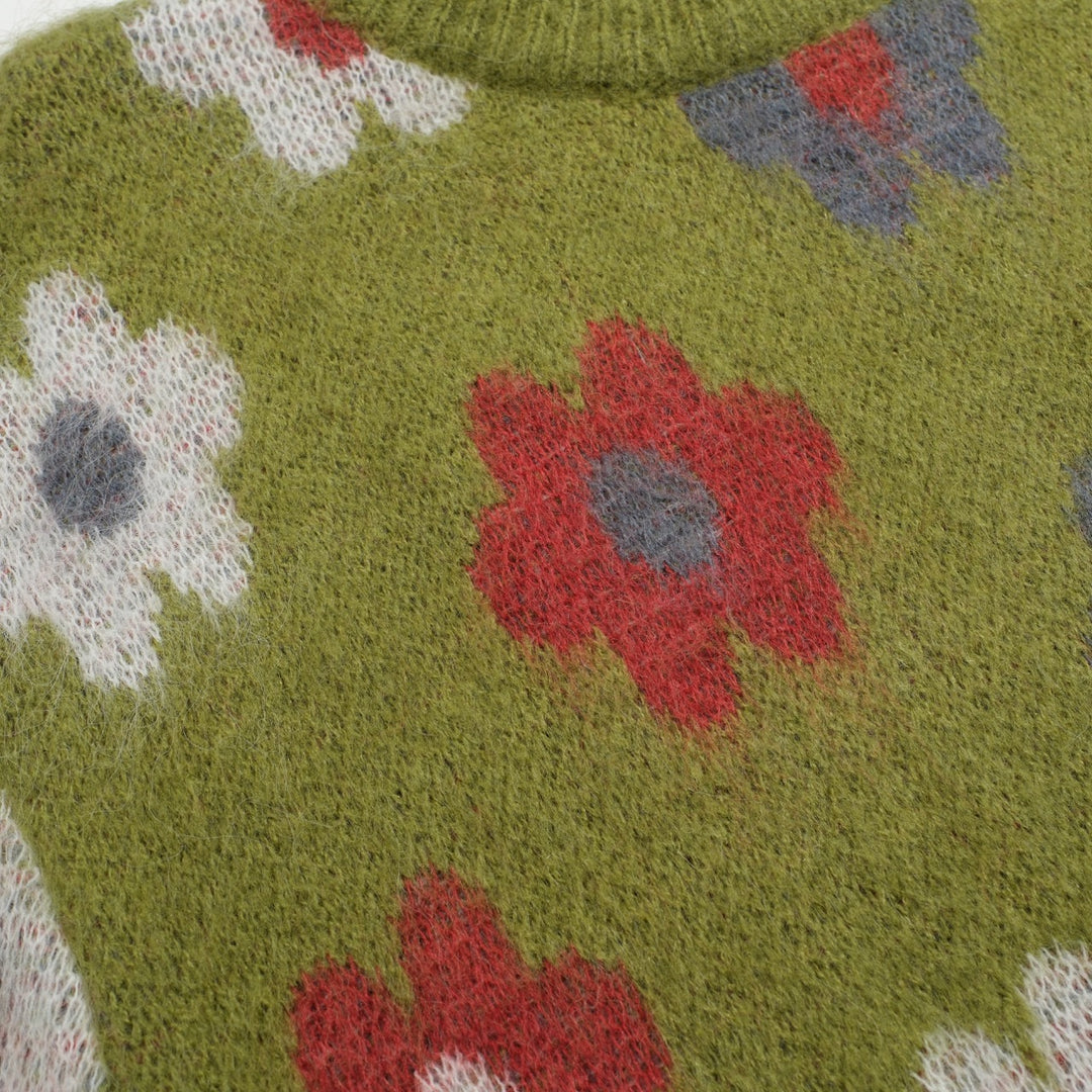 Grønn blomstret vintage plysjstrikket genser for menn