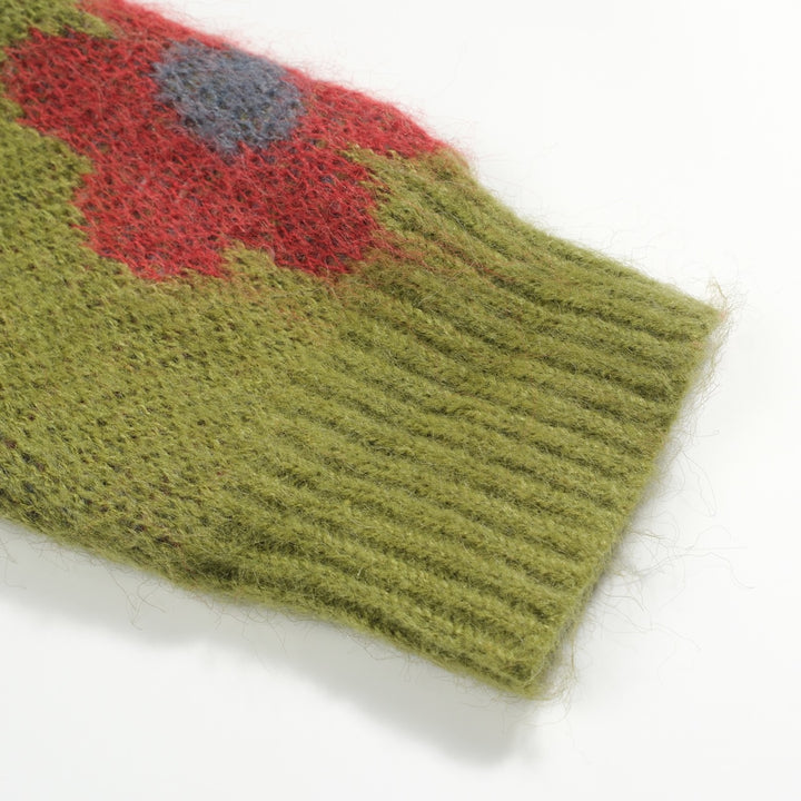 Grønn blomstret vintage plysjstrikket genser for menn