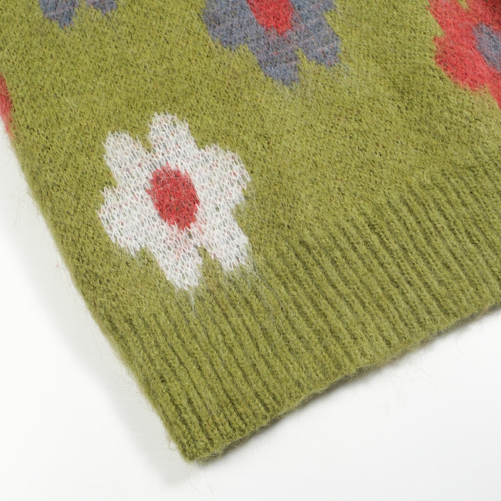 Grønn blomstret vintage plysjstrikket genser for menn