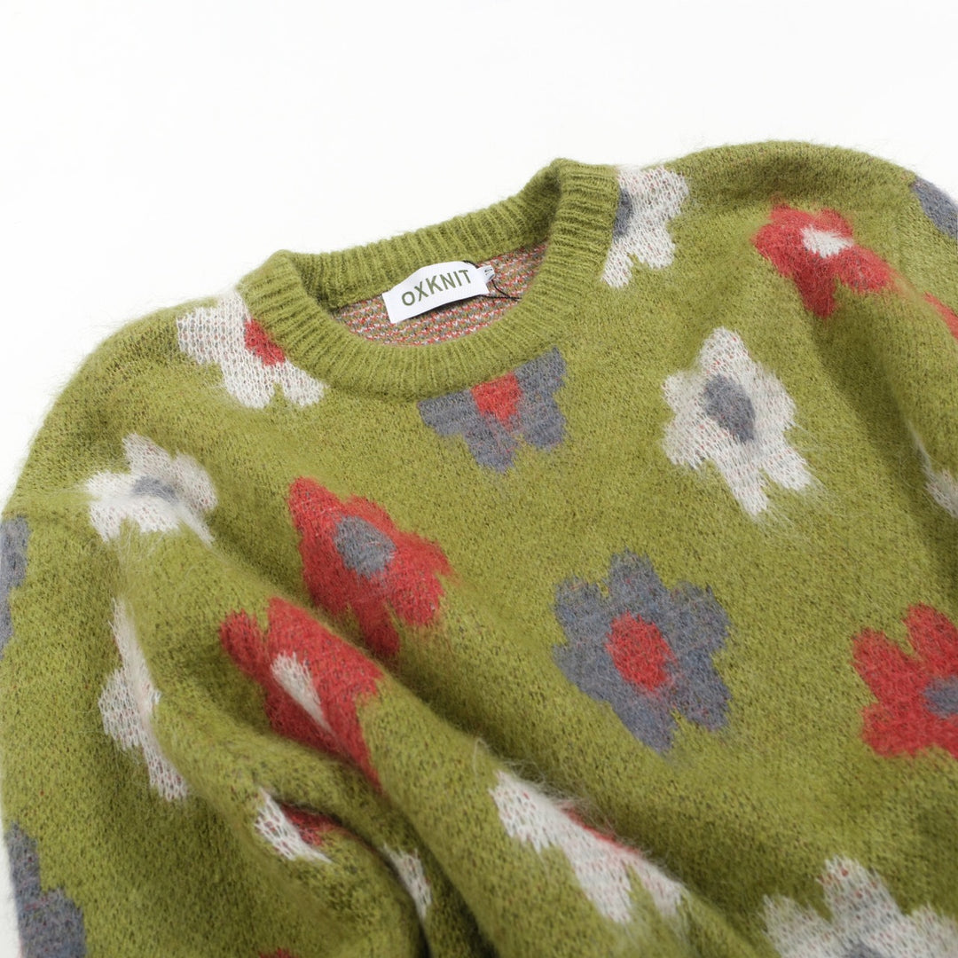 Grønn blomstret vintage plysjstrikket genser for menn