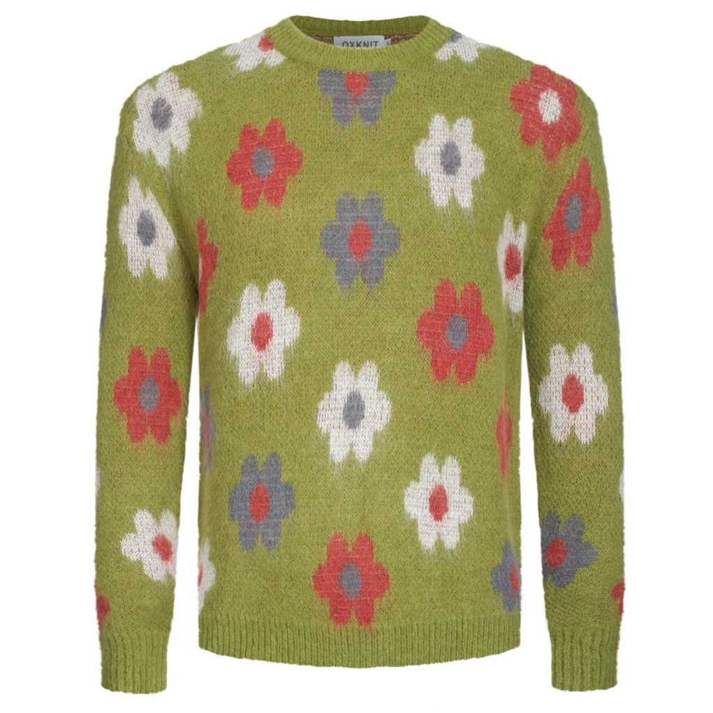 Grønn blomstret vintage plysjstrikket genser for menn